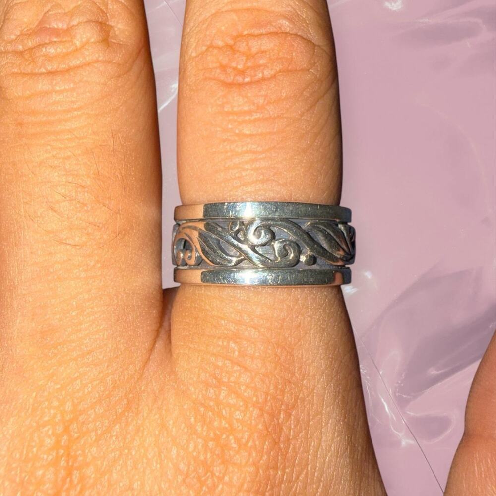 Vintage Y2K Romantic Goth Scroll Filigree 925 Sterling Silver Ring Size 7
